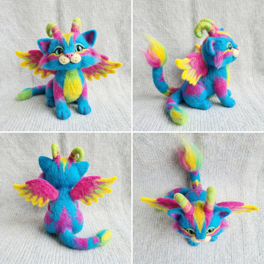 Meiowix® Rainbow Fantasy Winged Cat Plush Toy – Colorful Interactive Energy-Burning Companion for Indoor Cats