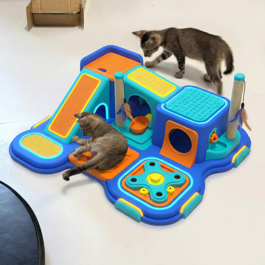 Meiowix® Interactive Cat Activity Playground – Multi-Function Self-Entertainment Play Station with Scratching Posts & Climbing Ramp