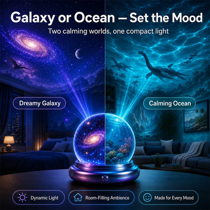 Topacme®🦕 Galaxy Night Light Projector – 360° Starry Sky & Ocean Wave Ambient Light