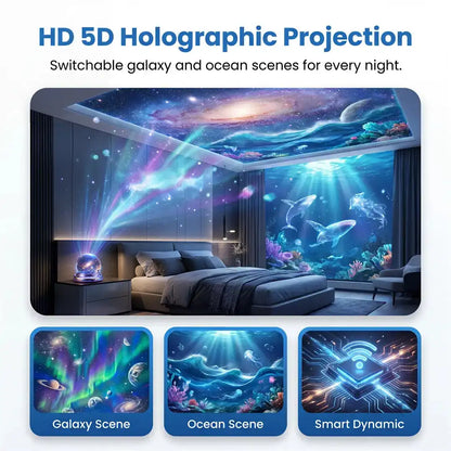 Topacme® Galaxy Night Light Projector – 360° Starry Sky & Ocean Wave Ambient Light for Bedroom Relaxation